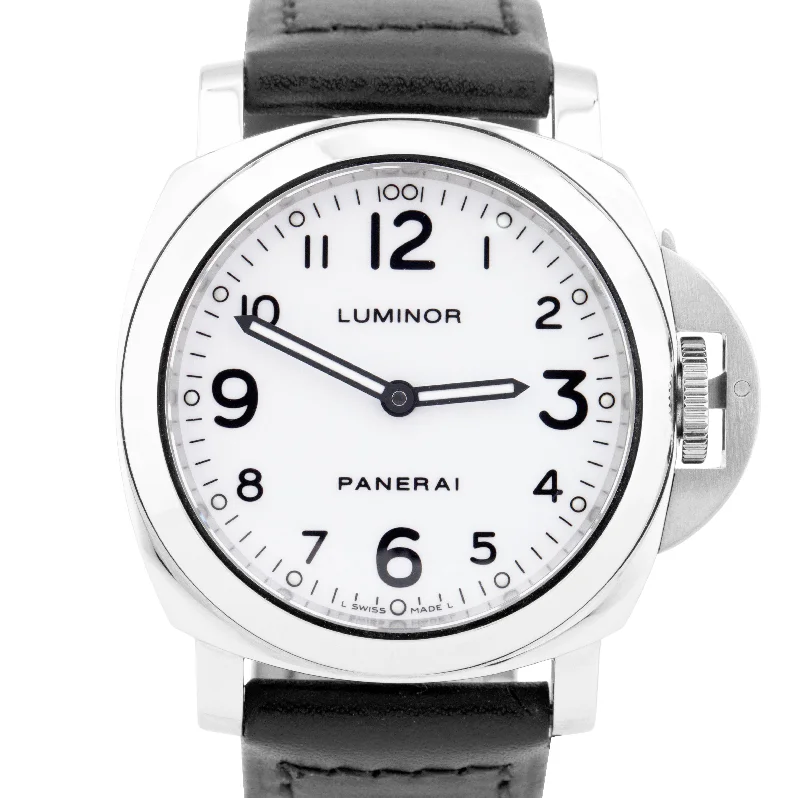 Unisex modern watches-MINT Panerai Luminor Base PAM00114 Steel White Leather 44mm Manual PAM114