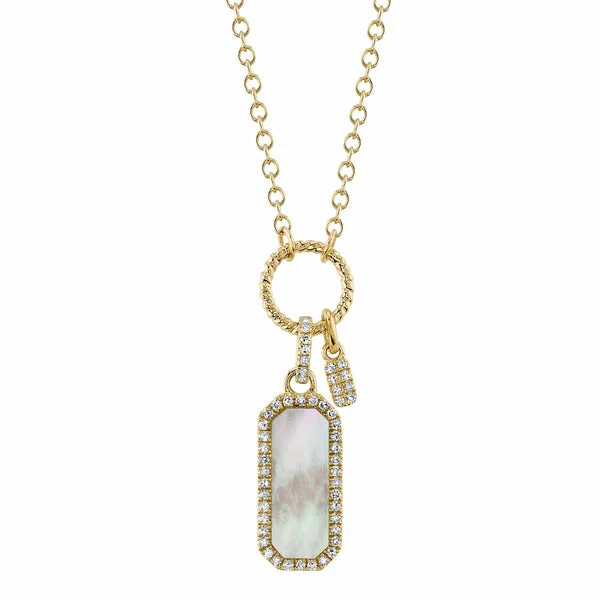 Women’s vintage pearl necklaces-0.13CT DIAMOND & 0.75CT MOTHER OF PEARL DOG TAG NECKLACE