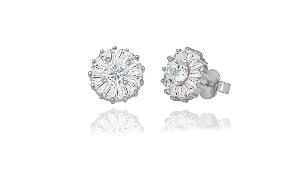 Women’s classic hoop earrings-Ellee 18k White Gold Plated Stud Earrings with Simulated Diamond Crystals