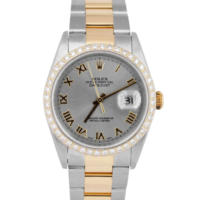 Unisex stylish digital watches-MINT PAPERS Rolex DateJust 36mm Slate DIAMOND 18K Gold Oyster 16233 Watch BOX