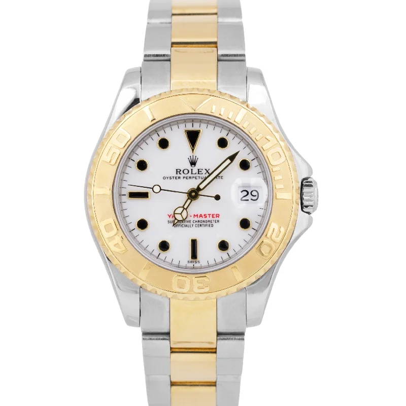 Unisex waterproof leather watches-Rolex Yacht-Master Two-Tone 35mm WHITE Steel 18K Yellow Gold Midsize 68623 Watch