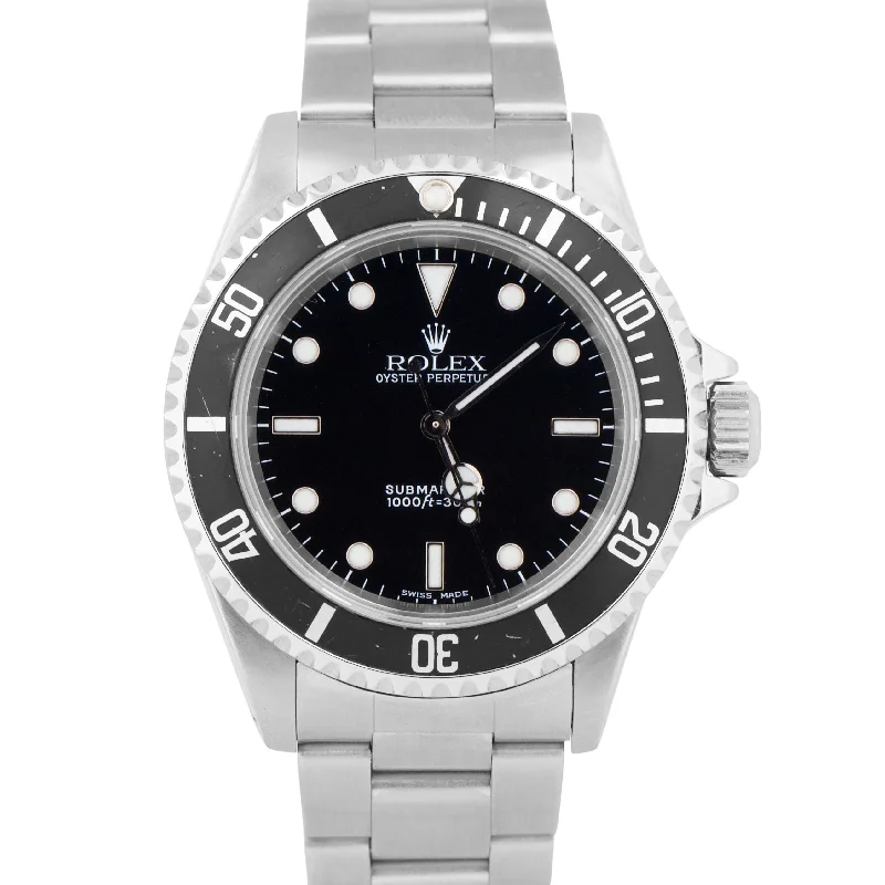 Unisex all-black watches-PAPERS Rolex Submariner No-Date Stainless Steel Black 40mm Watch 14060 BOX