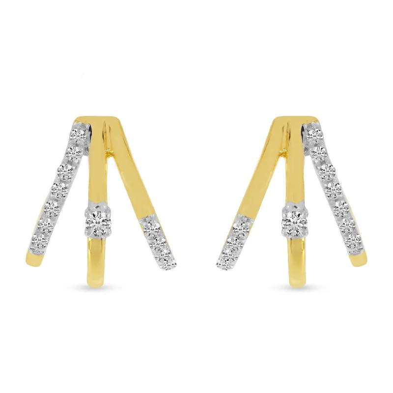 Women’s vintage drop earrings-14K Yellow Gold 0.17ct. Diamond Triple Row Huggie Earrings