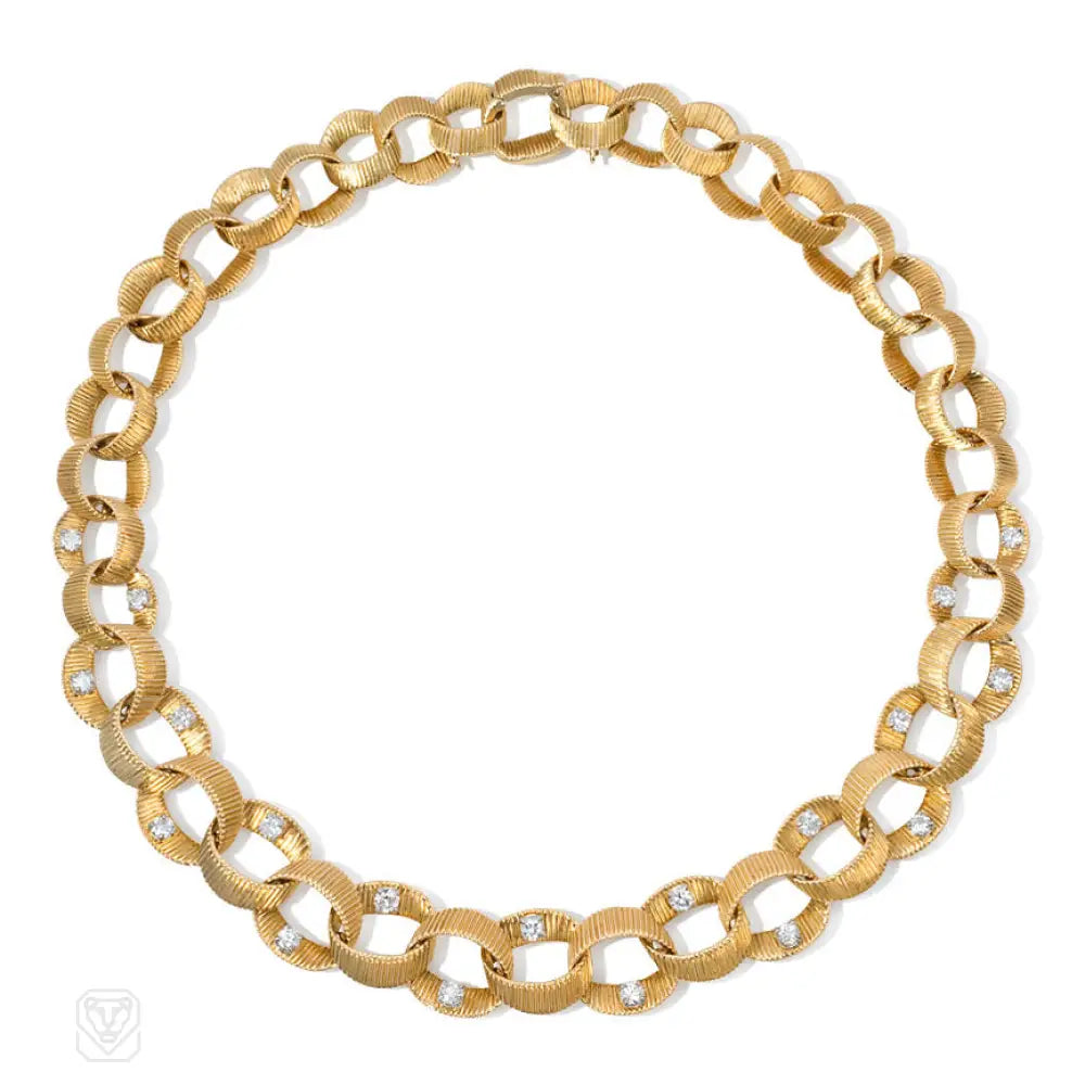 Women’s delicate necklaces-Mid-century gold and diamond link necklace, Chaumet