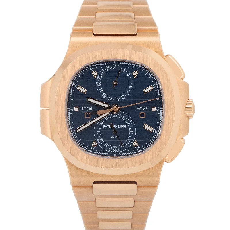 Unisex analog watches-Patek Philippe Nautilus 40.5mm Rose Gold Travel Time Chronograph 5990/1R-001 B+P