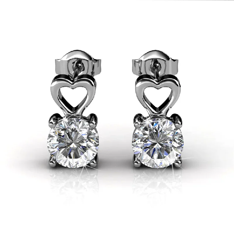 Women’s thick hoop earrings-Marian 18k White Gold Heart Earrings with Round Cut Swarovski Crystals