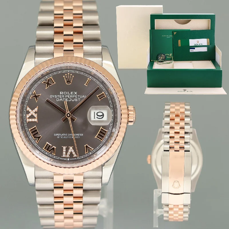 Unisex automatic chronograph watches-MINT PAPERS Rolex DateJust 36mm Jubilee Rhodium Diamond Rose Gold 126231 Watch