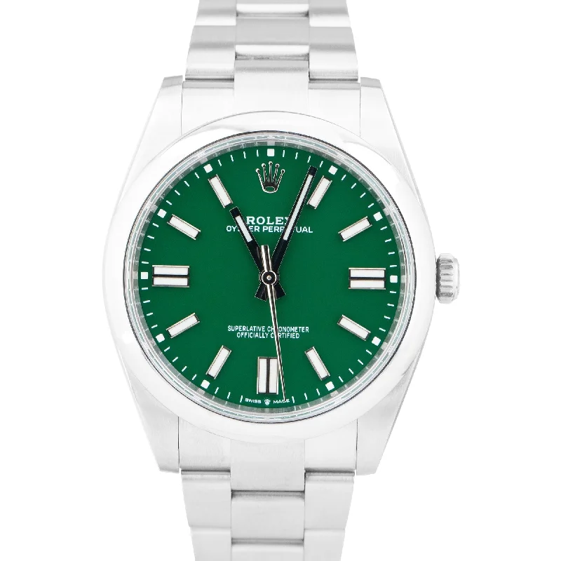 Unisex leather band smartwatches-2022 NEW PAPERS Rolex Oyster Perpetual 41mm GREEN Stainless Watch 124300 BOX