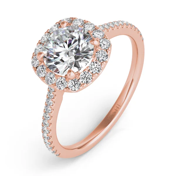 Women’s dazzling engagement rings-14K Rose Gold Diamond Cushion Halo Mounting