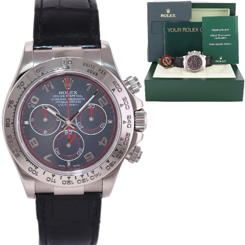 Unisex wrist watches-MINT Rolex Daytona 18k White Gold 116519 Slate Racing Dial Leather Watch Box