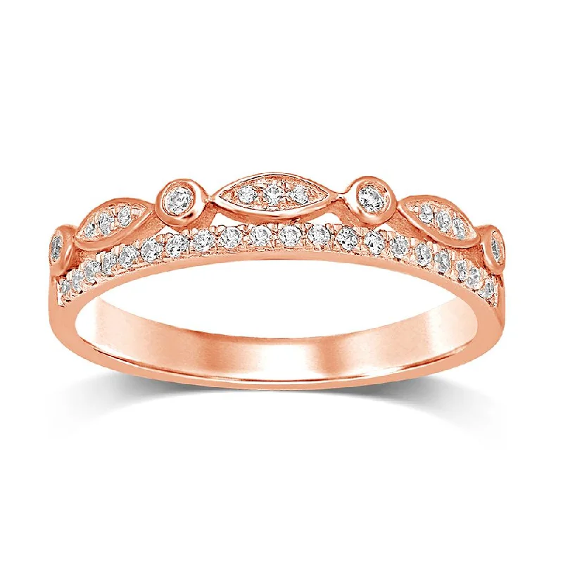 Women’s blue diamond engagement rings-10k Rose Gold 1/6 Ct.Tw.Diamond Stackable Band