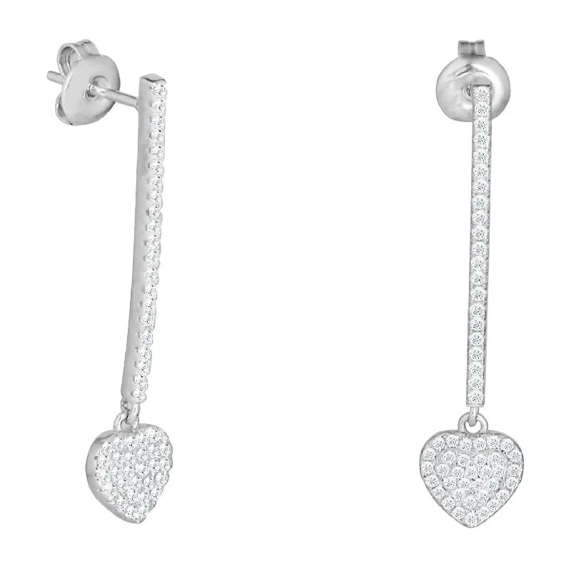 Women’s pearl drop hoop earrings-Ella 18k White Gold Plated Heart Drop Earrings with Simulated Diamond Crystals