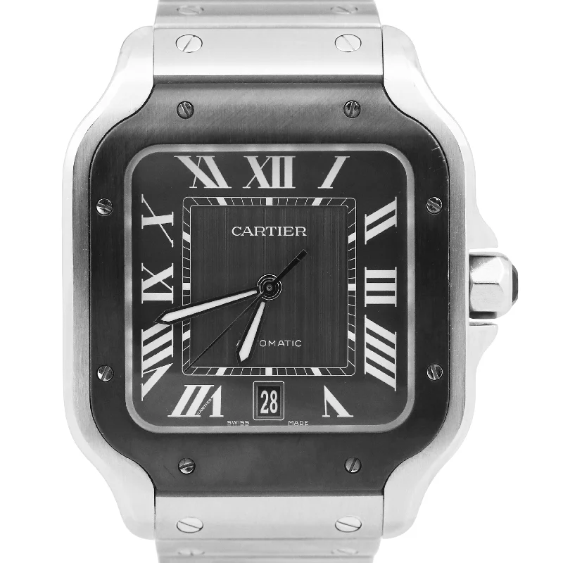 Unisex luxury watches-PAPERS Cartier Santos Large 39.8mm BLACK ADLC Gray Steel 4072 WSSA0037 Watch