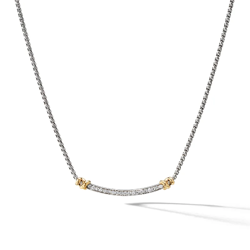 Women’s silver necklaces-Petite Helena Wrap Station Necklace in Sterling Silver with 18K Yellow Gold and Diamonds\, 29mm