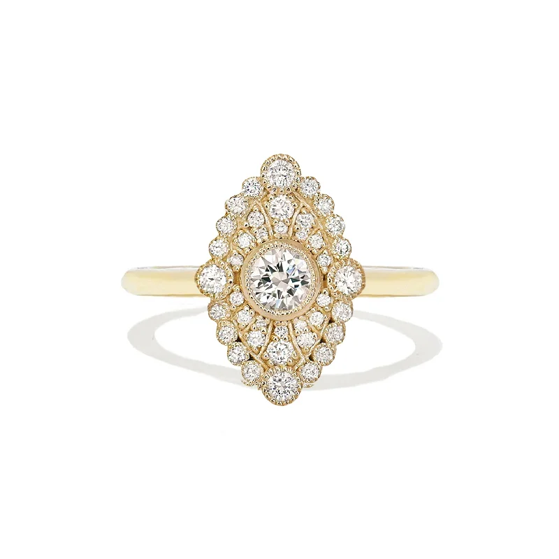 Women’s eco-friendly engagement rings-Marquise Shape Round Diamond Mosaic Ring