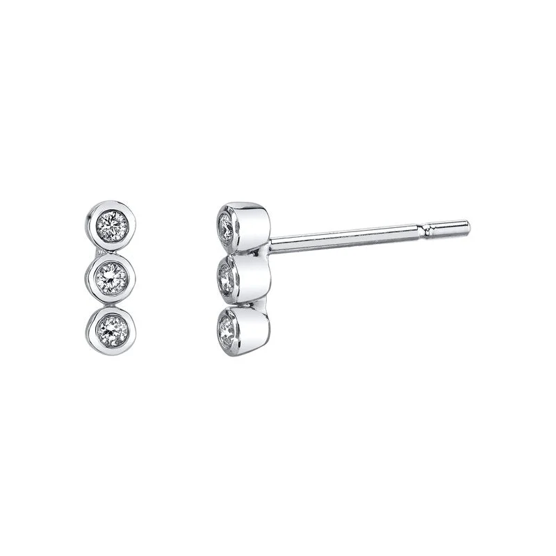 Women’s luxury gold earrings-14K White Gold 0.07ct. Diamond Three Stone Bezel Set Stud Earrings