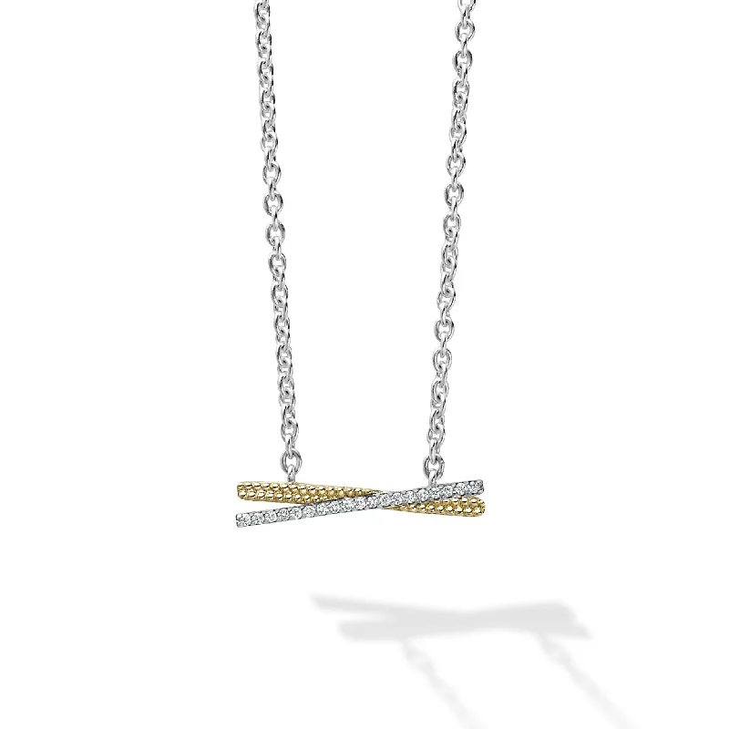 Women’s crystal necklaces-Caviar Lux Two-Tone X Diamond Necklace