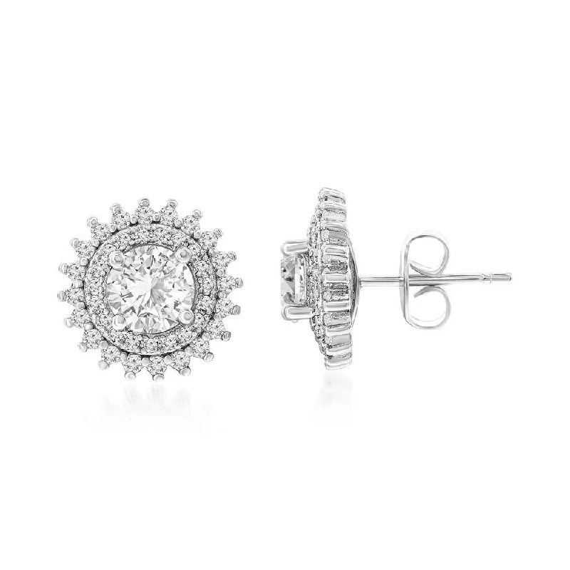 Women’s luxury gold earrings-Cordelia 18k White Gold Plated Stud Earrings with Round Cut with Simulated Diamond Crystals