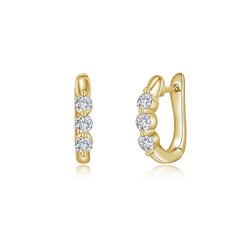 Women’s elegant drop earrings-Lafonn Simulated Diamond 3 Stone Huggie Hoop Earrings E0558CLG