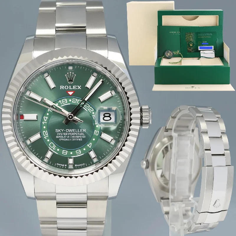 Unisex quartz watches-2023 NEW PAPERS Rolex Sky-Dweller Steel Green Oyster Fluted 42mm 336934 Watch Box