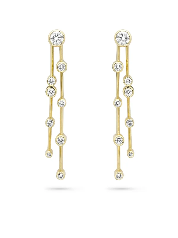 Women’s retro hoop earrings-Raindance Long Yellow Gold Diamond Earrings