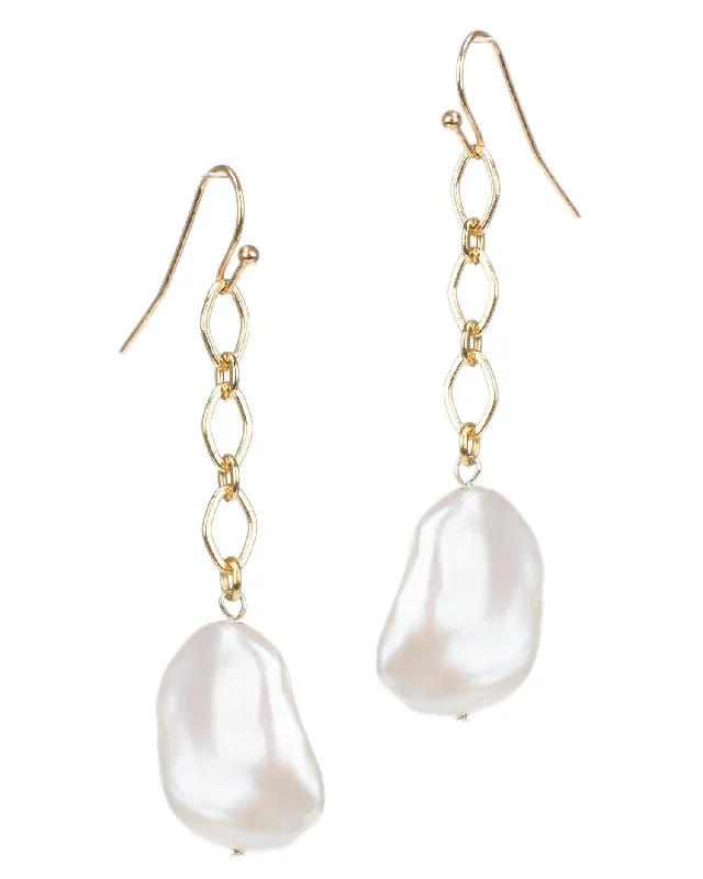 Women’s pearl drop earrings-Pearl and Chain Drop Earrings