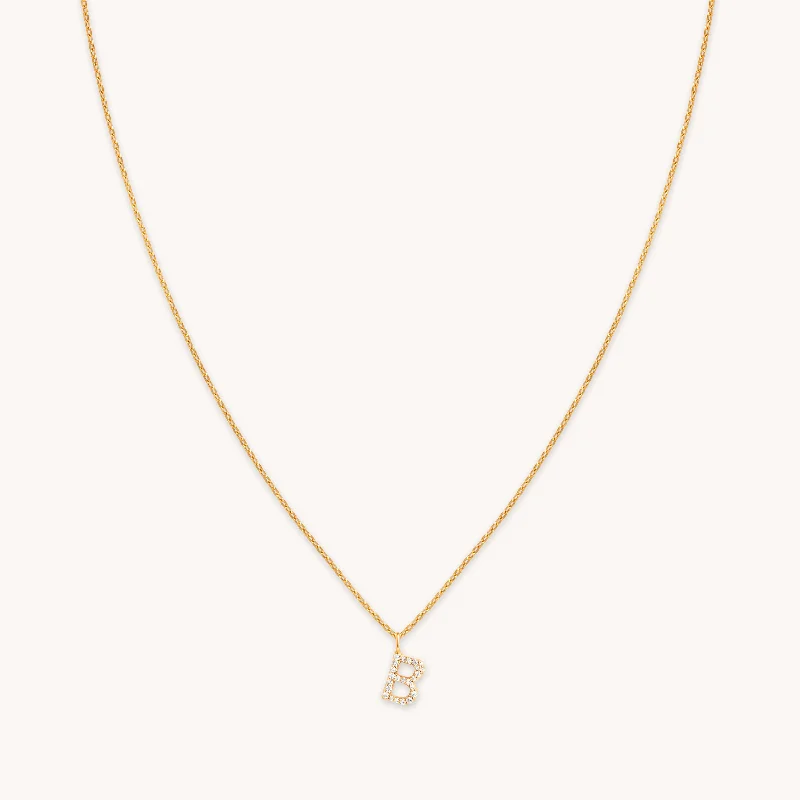 Women’s sapphire and diamond necklaces-B Initial Pavé Pendant Necklace in Gold