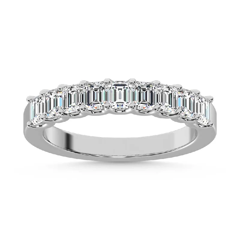 Women’s cushion-shaped engagement rings-14K White Gold Lab Grown Diamond 1 Ct.Tw. Half Way Emerald Band