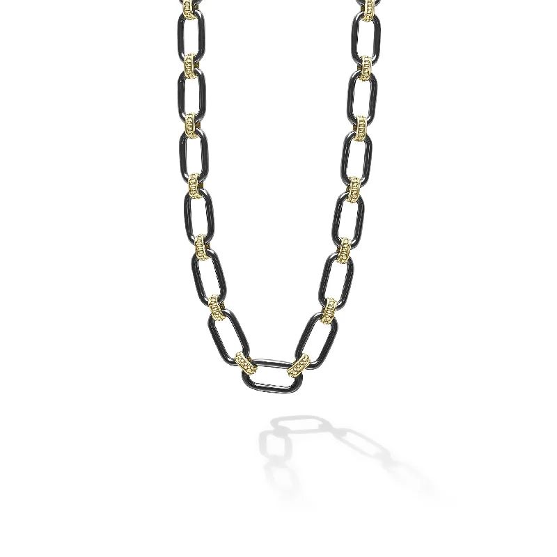 Women’s chain necklaces-Signature Caviar 18K Gold and Black Ceramic Link Necklace | 6mm