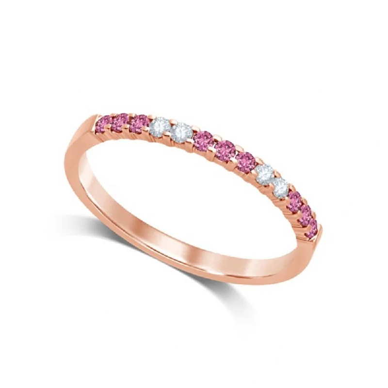 Women’s intricate engagement rings-14K Rose Gold 1/4 Ct.tw Pink Sapphire & Diamond Machine Band