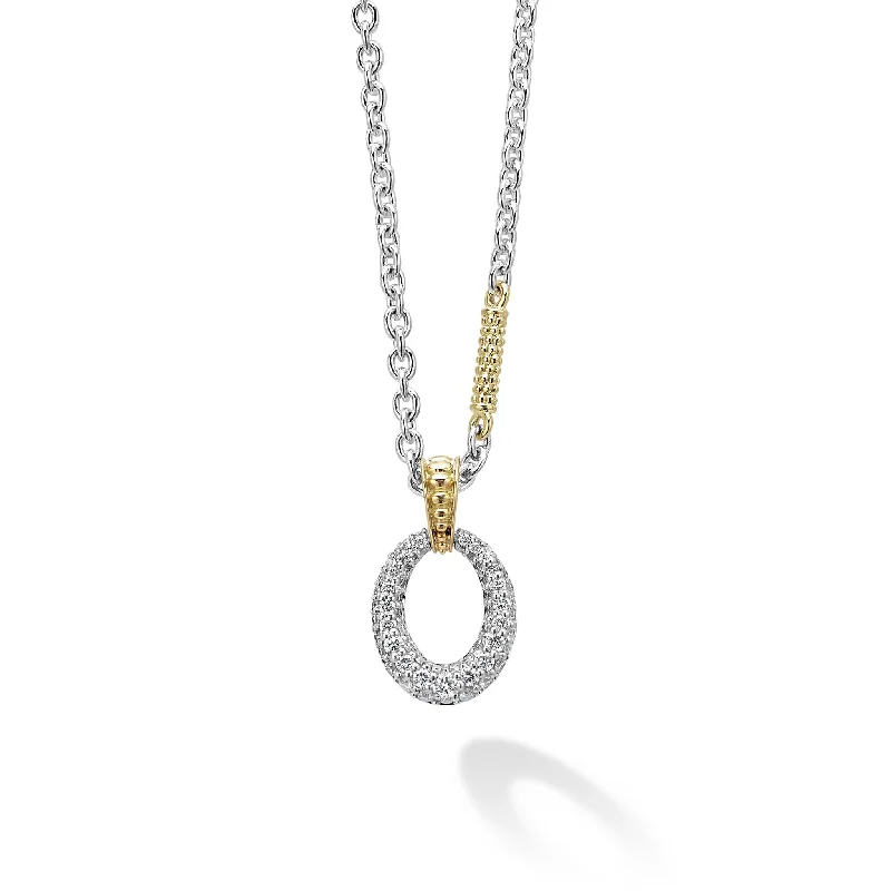 Women’s yellow gold necklaces-Caviar Lux Two-Tone Oval Diamond Pendant Necklace