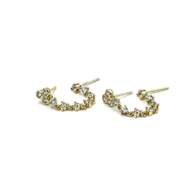 Women’s crystal stud earrings-Ashley Gold Sterling Silver Gold Plated 10 CZ Drop Chain Double Post Earrings