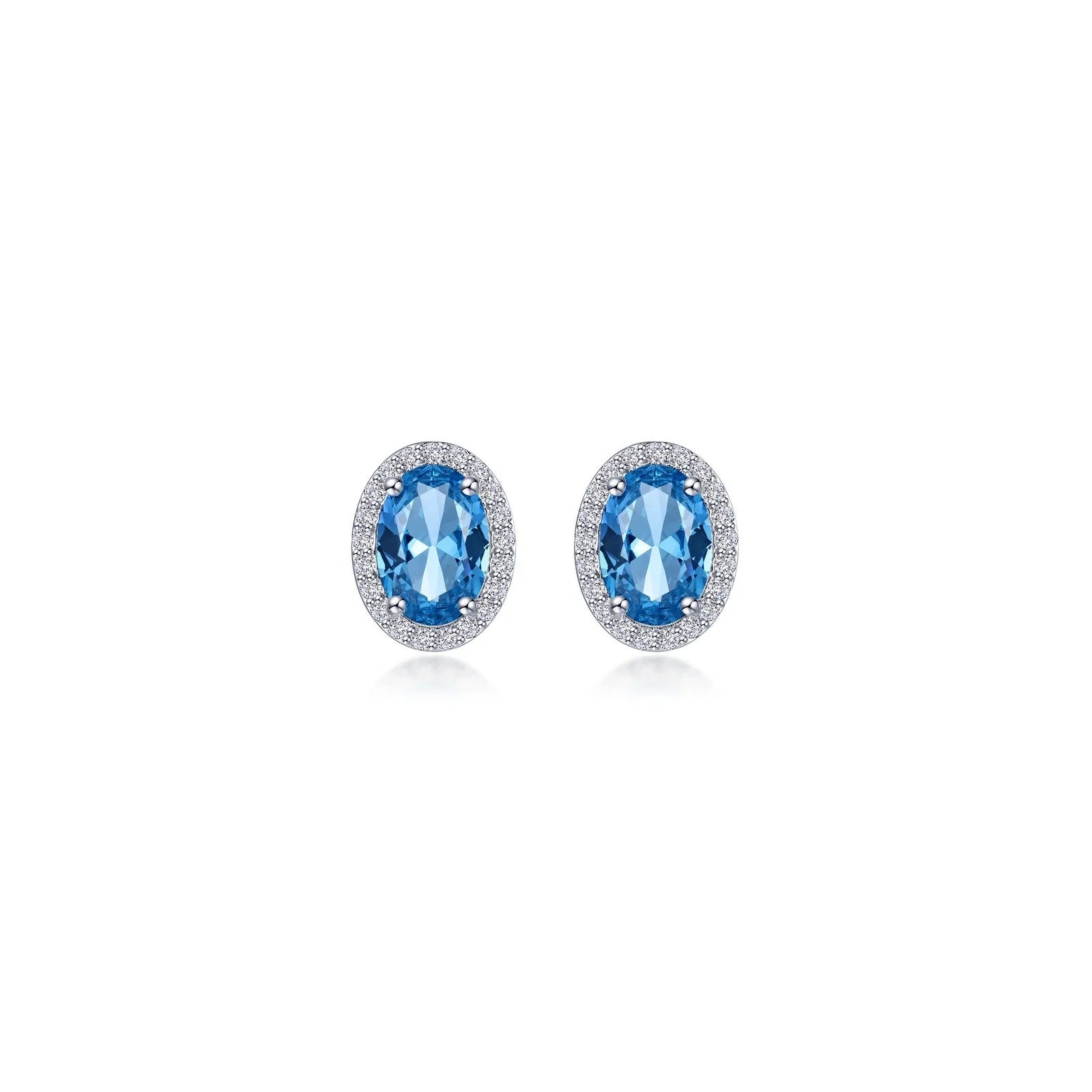 Women’s large earrings-Lafonn Simulated Diamond & Blue Topaz Oval Halo Stud Earrings E0623BTP