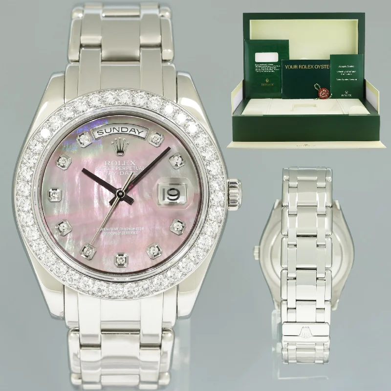 Unisex automatic chronograph watches-MINT Rolex Platinum Masterpiece Diamond 18946 39MM Mother of Pearl Diamond Watch