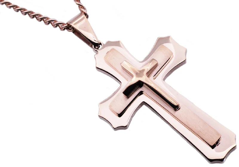 Women’s custom-made necklaces-Mens Rose Stainless Steel Layered Cross Pendant Necklace