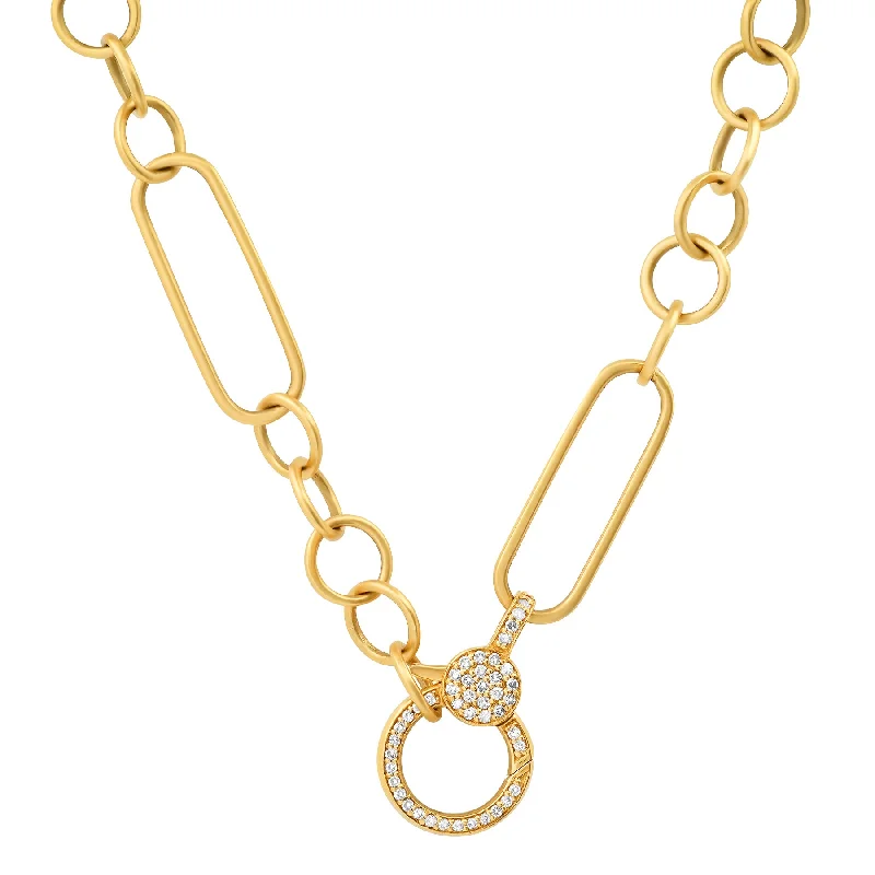 Women’s halo diamond engagement rings-MATTE PAPERCLIP & CIRCLE CHAIN WITH PAVE DIAMOND ENHANCER, 14kt GOLD