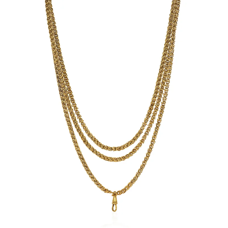 Women’s sleek necklaces-Antique gold longchain of beaded links