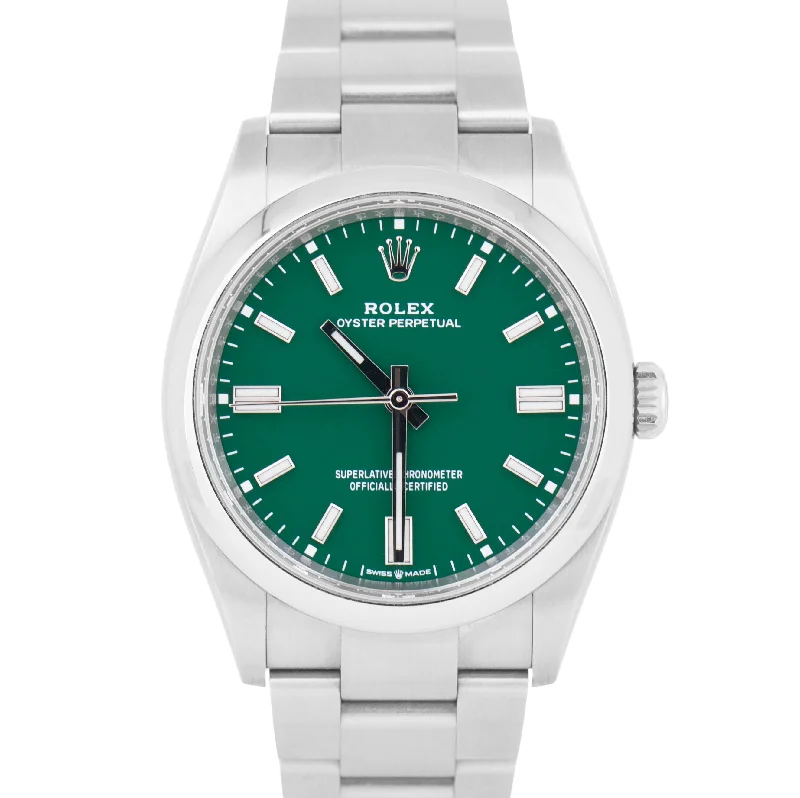 Unisex moon phase watches-NEW PAPERS Rolex Oyster Perpetual GREEN 36mm Stainless Steel Watch 126000 BOX