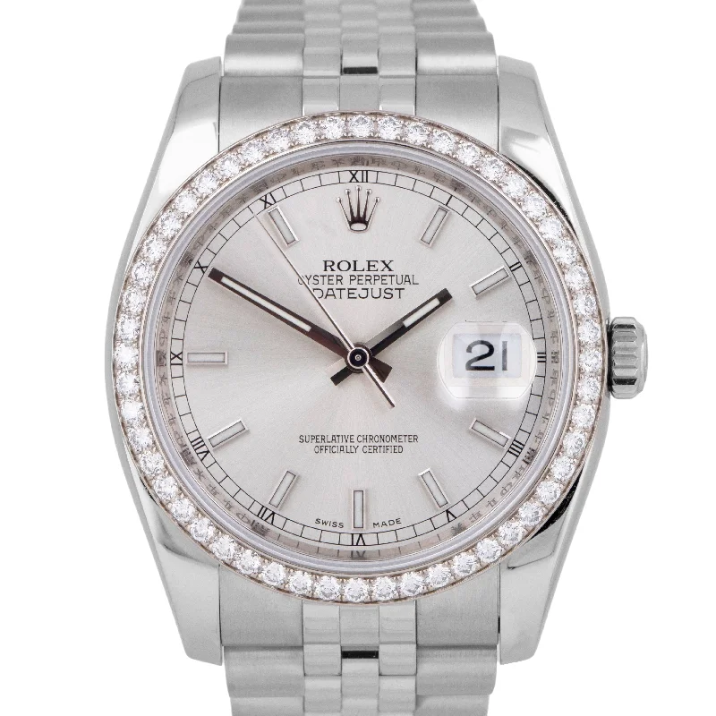 Unisex high-end watches-MINT PAPERS Rolex DateJust FACTORY DIAMOND Silver JUBILEE 36mm Watch 116244 BOX