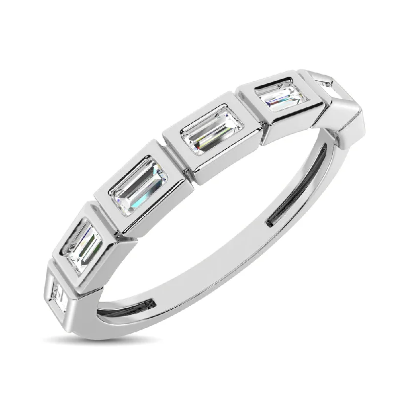 Women’s radiant-cut solitaire engagement rings-14K White Gold 1/4 Ct.Tw. Diamond Straight Buggete Stackable Band