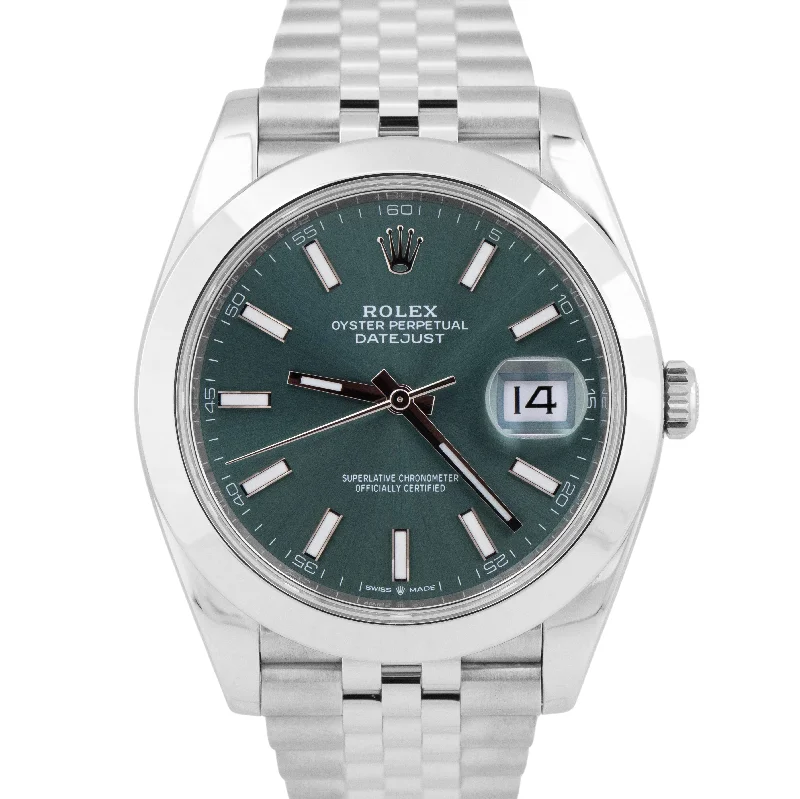 Unisex eco-friendly watches-BRAND NEW 2024 PAPERS Rolex DateJust 41 MINT GREEN JUBILEE Stainless 126300 BOX