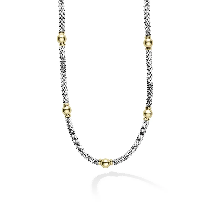 Women’s silver necklaces-Signature Caviar 18K Gold Station Necklace