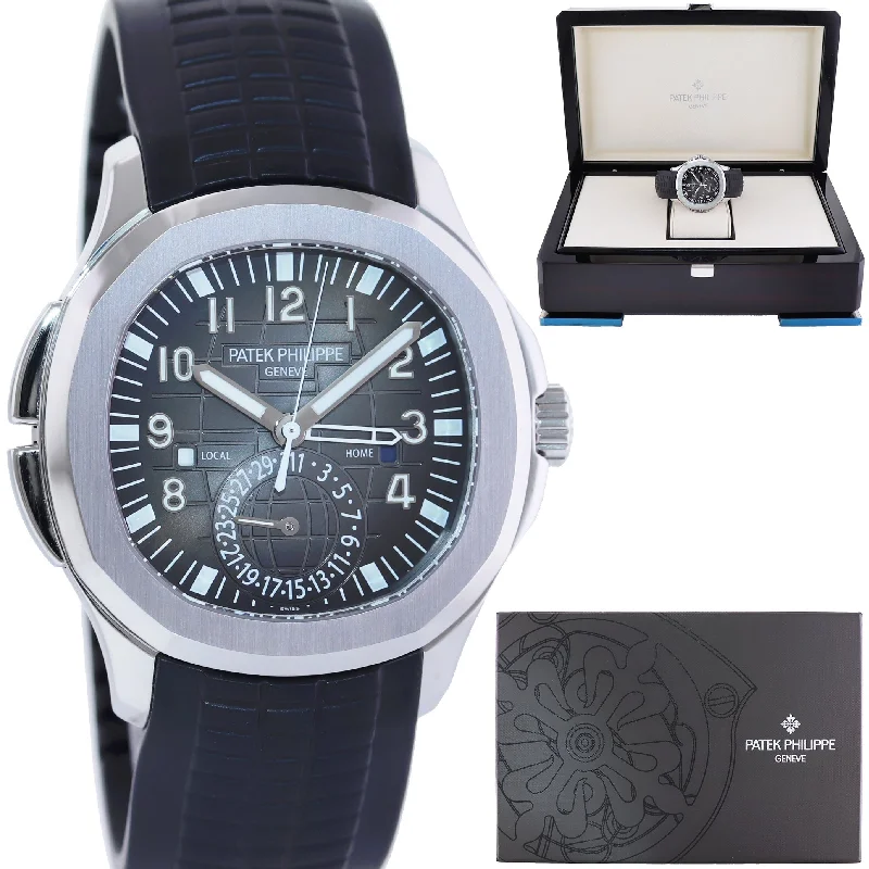 Unisex casual watches-MINT 2020 5164a Patek Philippe Aquanaut Steel Rubber Black Travel Time Watch Box