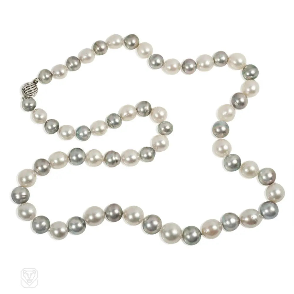 Women’s platinum necklaces-South Sea grey and white pearl necklace