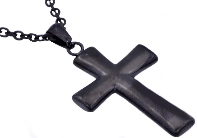 Women’s dazzling crystal necklaces-Mens Black Stainless Steel Cross Pendant Necklace