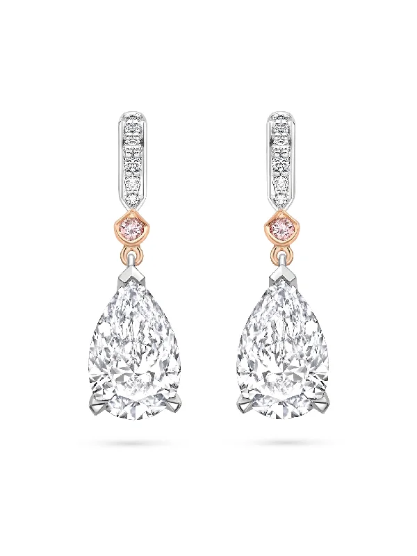 Women’s statement stud earrings-Classic Pear Diamond and Pink Diamond Drop Earrings