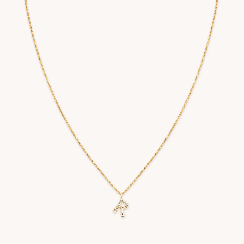 Women’s round gemstone necklaces-R Initial Pavé Pendant Necklace in Gold