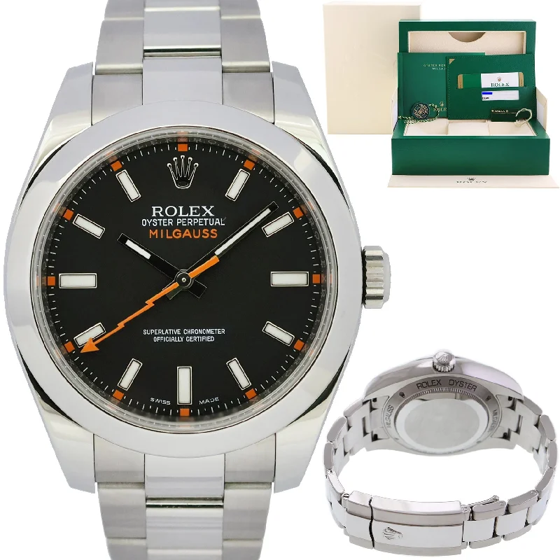 Unisex sapphire crystal watches-2014 MINT PAPERS Rolex Milgauss 116400 40mm Steel Black Watch Box