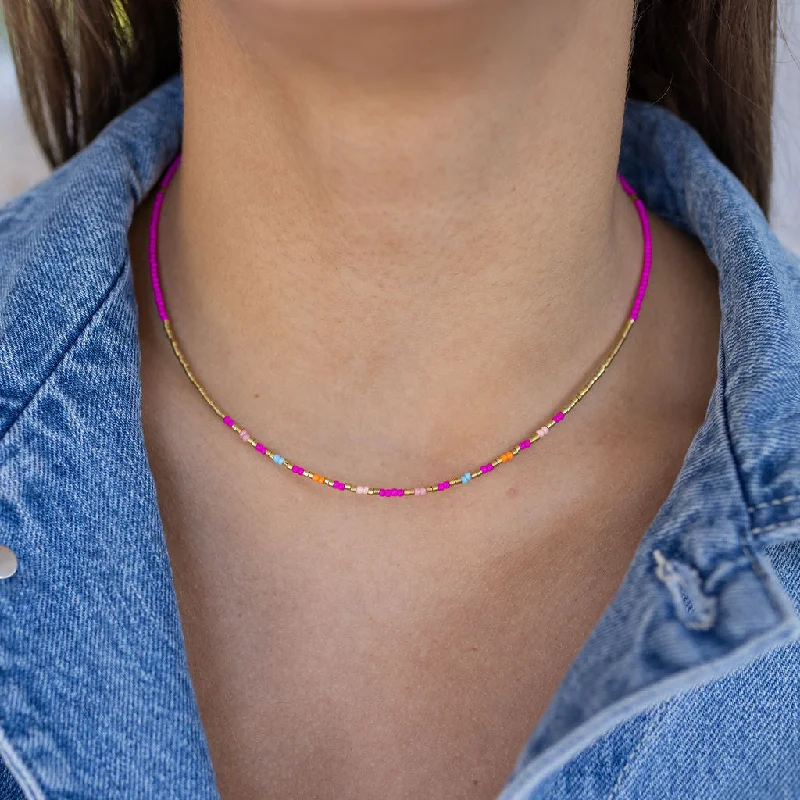 Women’s fashion necklaces-Hot Pink Beaded Necklace