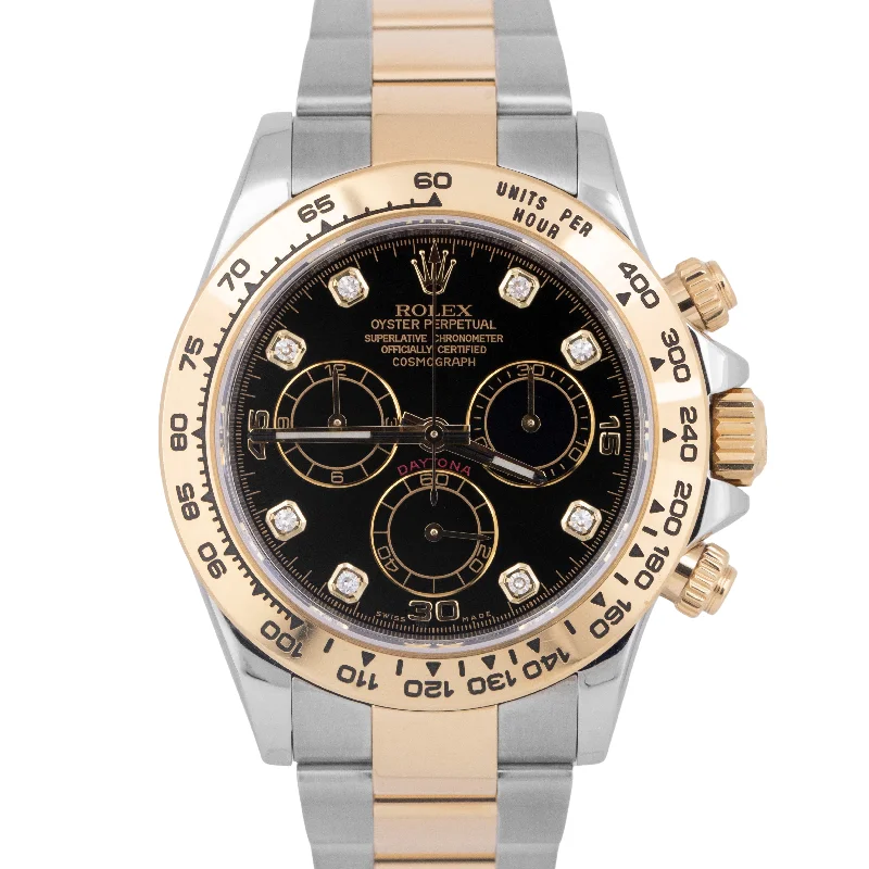 Unisex sports watches-PAPERS Rolex Daytona Black Two-Tone 18K Yellow Gold BLACK DIAMOND 116503 BOX